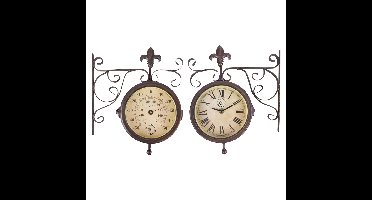 Stationsklok incl thermometer - bruin - 25 x 29 cm - staal