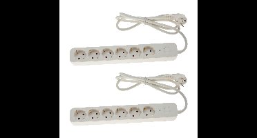 Stekkerdoos 6- 2x -voudig - met randaarde en schakelaar - wit - snoer van 140 cm