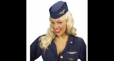 Stewardessen verkleed set - wings broche speldje - Stewardessen hoedje - blauw - dames - carnaval