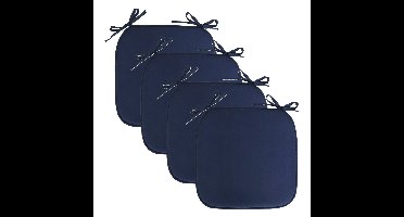 Stoelkussen Anna - 4x - binnen/buiten - donkerblauw - 39 x 39 x 3 cm - polyester