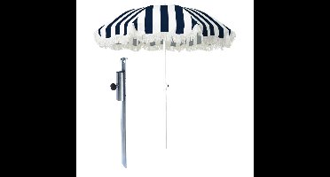 Strand / tuin / camping parasol - met metalen grondharing - blauw/wit - D180 cm - verstelbaar