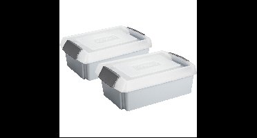 Sunware 2x opslagbox kunststof 30 liter grijs 59 x 39 x 17 cm met extra hoge deksel