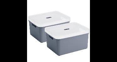 Sunware opbergbox - 2x stuks - 32 liter - donkerblauw - kunststof - transparante deksel - 45x35x24 c