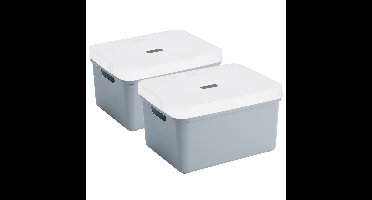 Sunware opbergbox - 2x stuks - 32 liter - grijs/blauw - kunststof - transparante deksel - 45x35x24 c