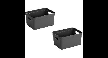 Sunware Opbergbox Sigma - 2x stuks - kunststof - antraciet - 13 liter - 35 x 25 x 18 cm - Opbergbakk
