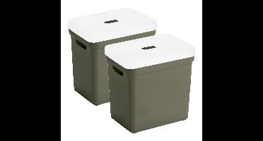Sunware opbergboxen met deksel - 2x - Sigma Home - kunststof - 25L - donkergroen - 35 x 25 x 36 cm