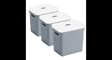 Sunware opbergboxen met deksel - 3x - Sigma Home - kunststof - 25L - blauw/grijs - 35 x 25 x 36 cm