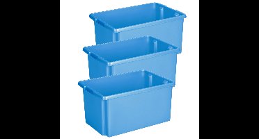 Sunware opslagbox Nesta - 3x - kunststof - 51 liter - blauw - 59 x 39 x 29 cm - stapelbaar
