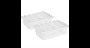 Sunware opslagboxen set - 2x stuks -30 liter - transparant - 59 x 39 x 17 cm - afsluitbare deksel