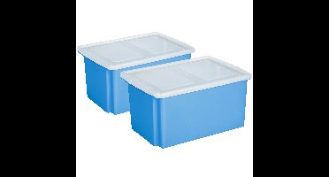 Sunware opslagboxen set - 2x stuks -51 liter - blauw - 59 x 39 x 29 cm - afsluitbare deksel