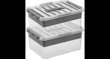 Sunware Q-Line opberg boxen - 2x - met vakverdeling / vakken tray - 15 liter - 40 x 30 x 18 cm