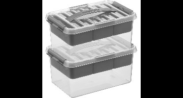 Sunware Q-Line opberg boxen - 2x - met vakverdeling / vakken tray - 6 liter - 30 x 20 x 14 cm