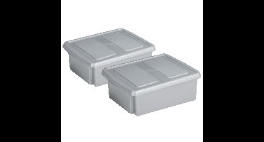 Sunware set van 2x opslagboxen kunststof 17 liter lichtgrijs 45 x 36 x 14 cm met deksel