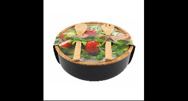 Svenska Living - Saladeschaal/kom - Met couvert - Bamboe - Zwart - D30 cm