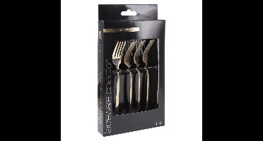 Taart/gebak vorkjes - 4x stuks - goud - RVS - 15 cm - verjaardag/feest vorkjes