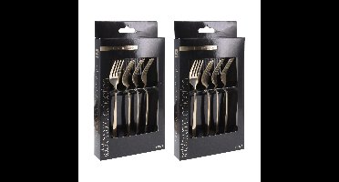 Taart/gebak vorkjes - 8x stuks - goud - RVS - 15 cm - verjaardag/feest vorkjes