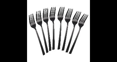 Taart/gebak vorkjes - 8x stuks - zwart - RVS - 15 cm - verjaardag/feest vorkjes