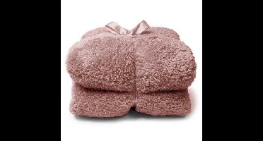 Teddy plaid/deken - oud roze - polyester - 150 x 200 cm