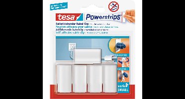 Tesa Kabelclips met powerstrips - 10x st - wit - zelfklevende kabelklemmen
