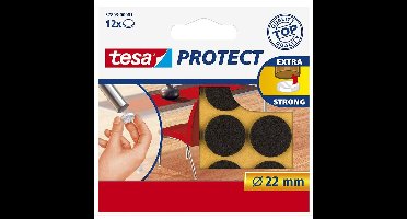 Tesa meubelvilt - 36x stuks - bruin - 2,2 cm - rond - meubelbeschermers - Beschermviltjes