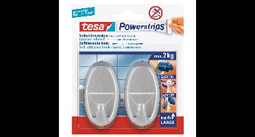 Tesa Powerstrips - 2x stuks - mat chroom - haken ovaal large