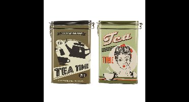Thee bewaarblikken - metaal - retro printen - 13 x 8 x 18 cm