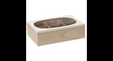 Theedoos - 6-vaks - MDF - wit/bruin - 24 x 16 cm - theekist?