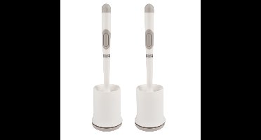 Toiletborstel - 2x - wit - siliconen - H43 cm - met houder - siliconen toiletborstel