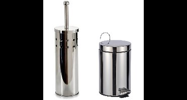 Toiletborstel houder zilver rvs 38 cm met pedaalemmer 3 liter