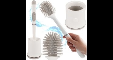 Toiletborstel - wit - siliconen - H43 cm - met houder - siliconen toiletborstel