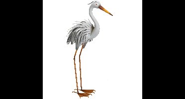 Tuin decoratie dieren / vogel beeld - Metaal - Reiger - 78 cm - buiten - lichtgrijs