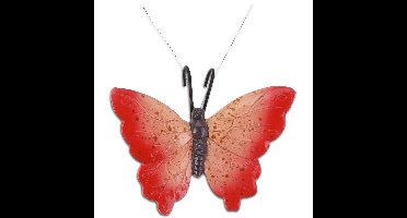 Tuindecoratie bloempothanger vlinder - kunststeen - rood - 13 x 10 cm