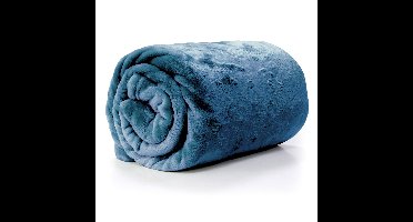 Unique Living Plaid - fleece deken - denim blauw - polyester - 130 x 180 cm