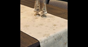 Unique Living tafellopers - 2x - goud - sneeuwvlokken - 150 x 45 cm - polyester