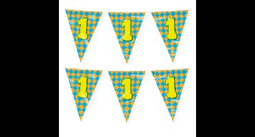 Verjaardag 1 jaar thema vlaggetjes - 2x - feestversiering - 10m - folie - dubbelzijdig