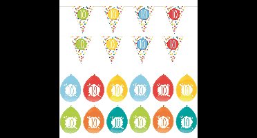 Verjaardag 10 jaar feestartikelen pakket - vlaggetjes/ballonnen - versiering 10e verjaardag
