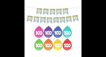 Verjaardag 100 jaar geworden versiering - 16x thema ballonnen - 1x Happy Birthday slinger 300 cm