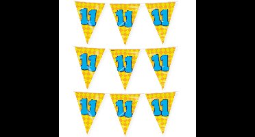 Verjaardag 11 jaar thema vlaggetjes - 3x - feestversiering - 10m - folie - dubbelzijdig