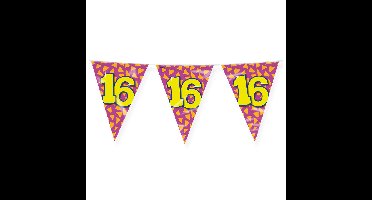 Verjaardag 16 jaar thema Vlaggetjes - Feestversiering - 10m - Folie - Dubbelzijdig