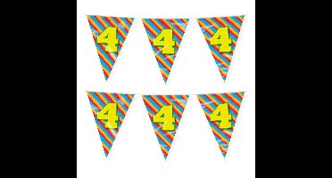 Verjaardag 4 jaar thema vlaggetjes - 2x - feestversiering - 10m - folie - dubbelzijdig