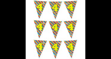 Verjaardag 4 jaar thema vlaggetjes - 3x - feestversiering - 10m - folie - dubbelzijdig