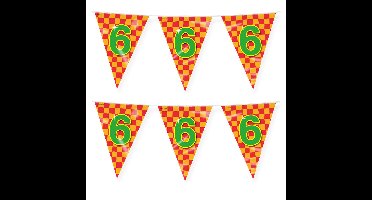 Verjaardag 6 jaar thema vlaggetjes - 2x - feestversiering - 10m - folie - dubbelzijdig