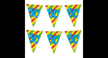 Verjaardag 60 jaar thema vlaggetjes - 2x - feestversiering - 10m - folie - dubbelzijdig
