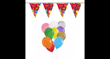 Verjaardag 65 jaar feestartikelen set - 50x ballonnen - 2x leeftijd print vlaggenlijnen