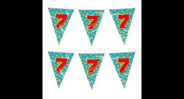 Verjaardag 7 jaar thema vlaggetjes - 2x - feestversiering - 10m - folie - dubbelzijdig