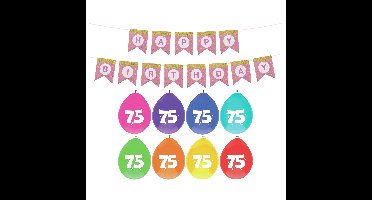 Verjaardag 75 jaar geworden versiering - 16x thema ballonnen - 1x Happy Birthday slinger 300 cm
