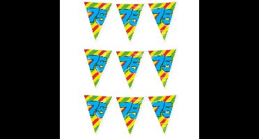 Verjaardag 75 jaar thema vlaggetjes - 3x - feestversiering - 10m - folie - dubbelzijdig