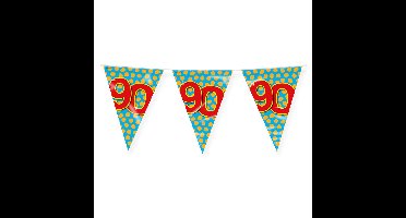 Verjaardag 90 jaar thema Vlaggetjes - Feestversiering - 10m - Folie - Dubbelzijdig