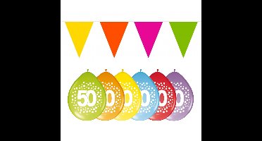 Verjaardag feest 50 jaar versieringen pakket vlaggetjes en ballonnen