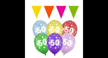 Verjaardag feest 50 jaar versieringen pakket vlaggetjes en ballonnen
